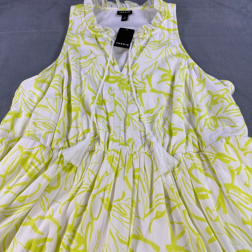 Torrid Midi Wash Gauze Tiered Dress Floral Yellow Lime White 1 1X 14-16 40261115
